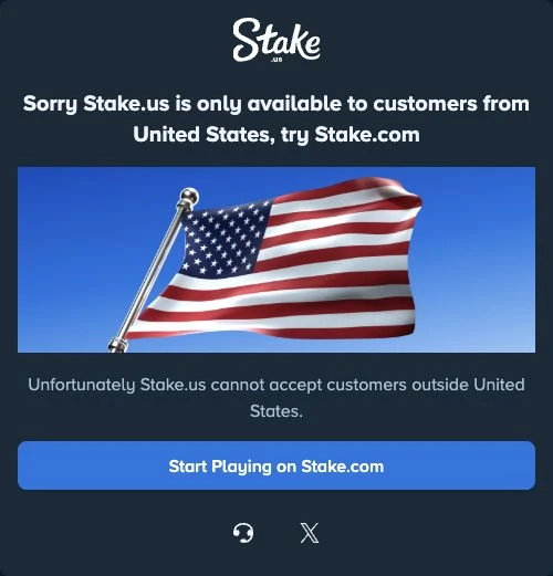Stake.us notice stating the service is only available to customers from the United States