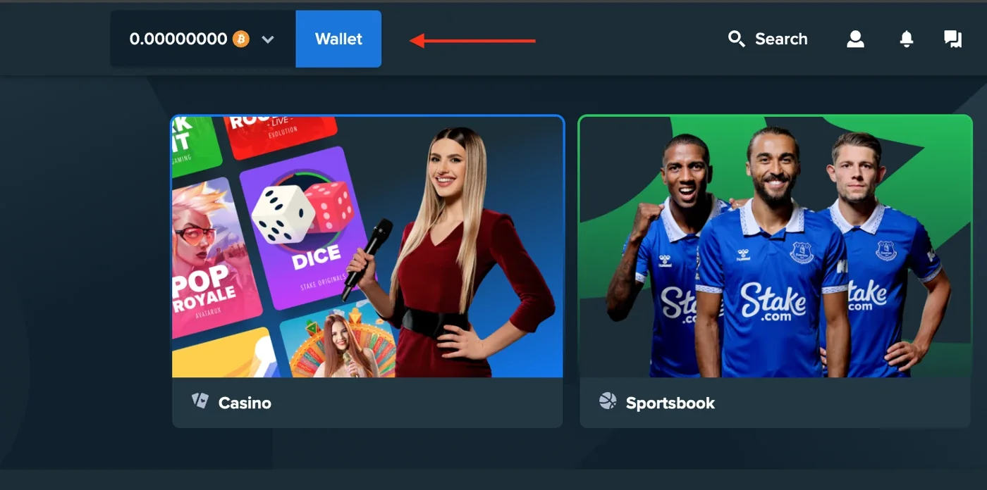 Stake Wallet and navigation, official English interface
